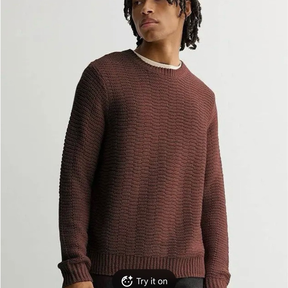 Sage Steel Sweater Men Size L Brown Textured Waffle Knit Crewneck Pullover - Picture 2 of 9